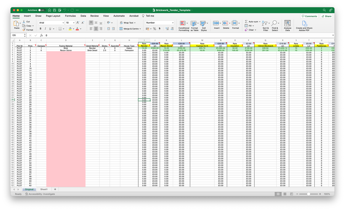Brickwork Tender Template